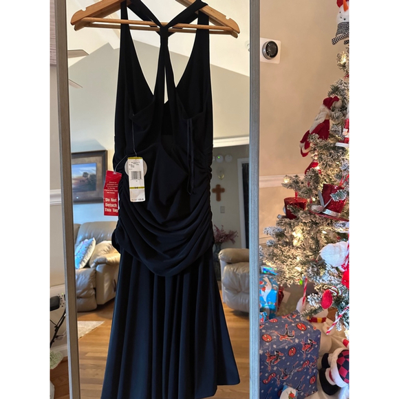 Nine West Black Sleeveless V Neck Dress Size 14 Ruched - Picture 7 of 8